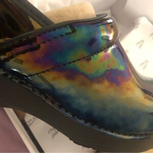 Dansko Pro Petrol Blue and Purple Clogs with Iridescent Finish